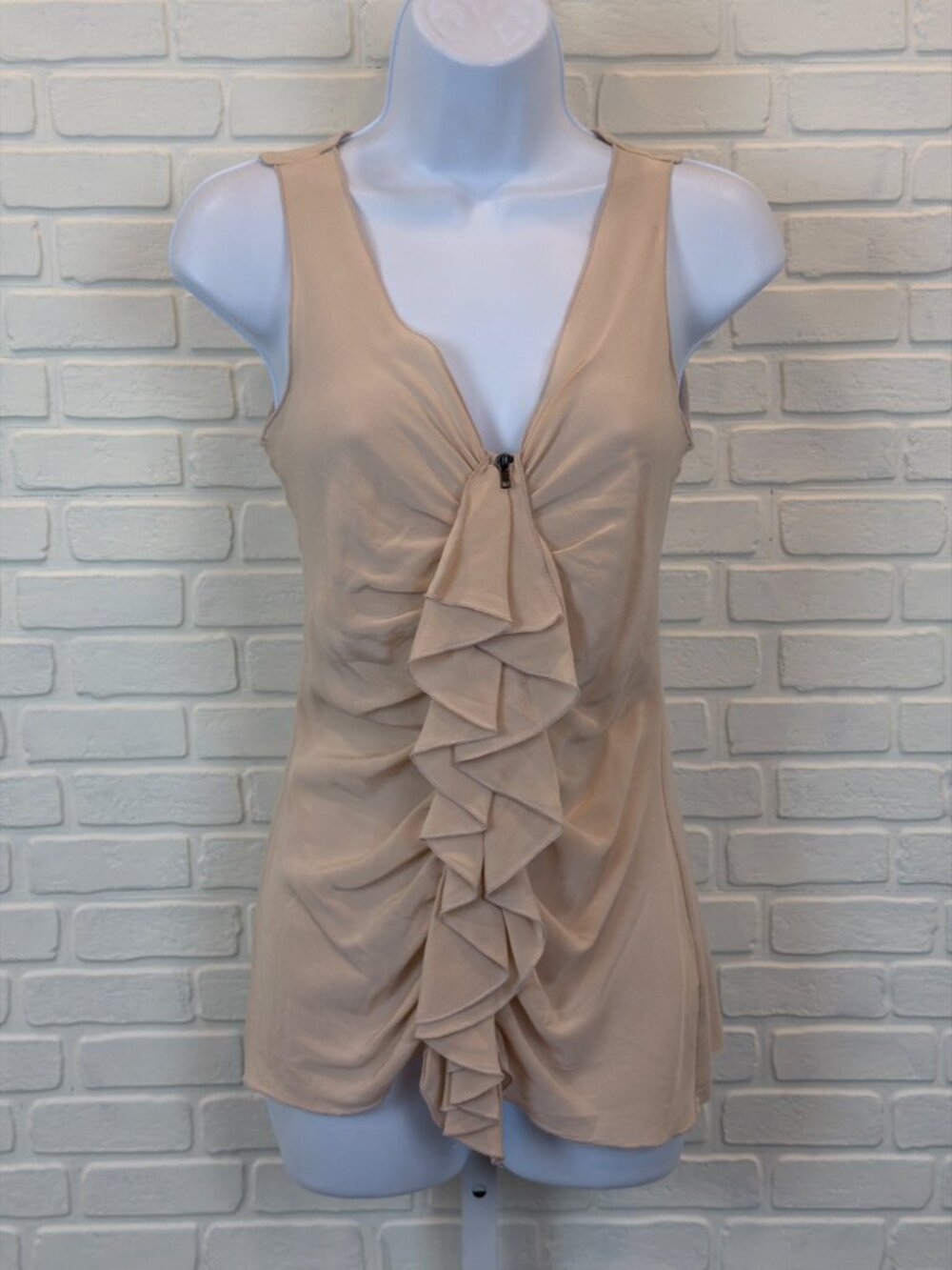 Bailey 44 Ruffle Front Silk Blend Tank Beige XS